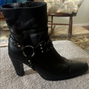 Harley-Davidson Black Heeled Boots with Studded Strap 6.5